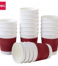 得力19206雙層紙杯280ml*20只(紅色)